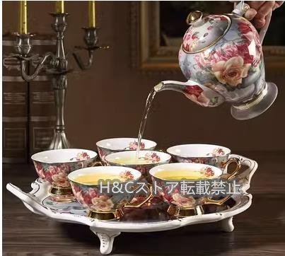洋食器 茶器 ポット カップ トレー　ローズ柄　8点セット インテリア ギフト　プレゼント