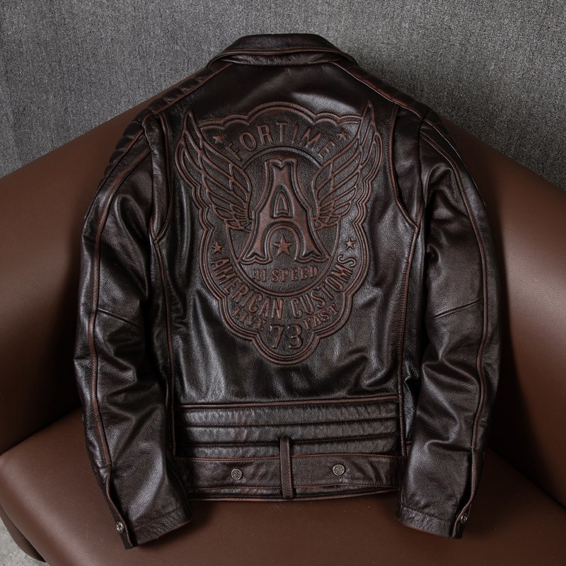  Hare - bike leather jacket on goods original leather high class cow leather used processing rider's jacket leather jacket S~5XL autumn winter 