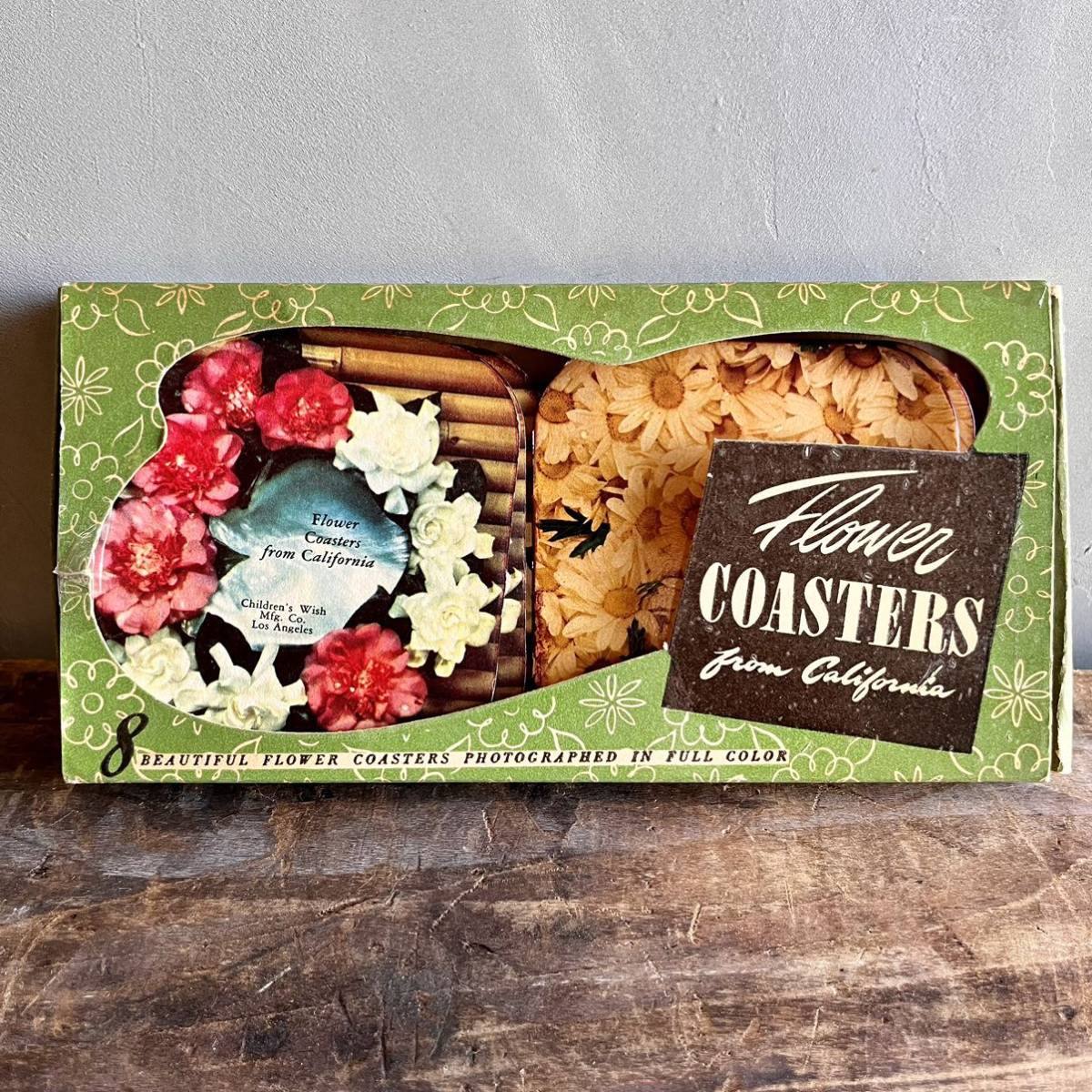 【USA vintage】コースター　Flower Coasters from California 花柄　紙コースター　７枚セット　アメリカ　ビンテージ_画像1