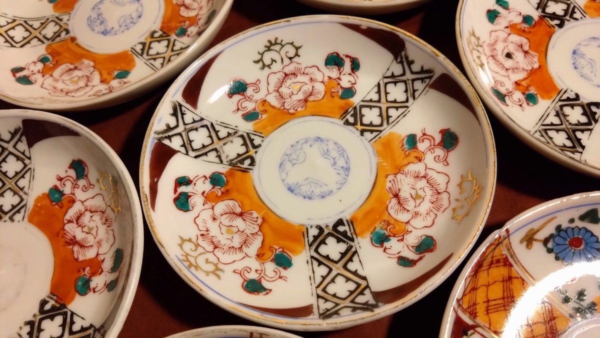 古伊万里 伊万里 華の図 色絵 金襴手 豆皿 菓子皿 ２種 ７客の画像7