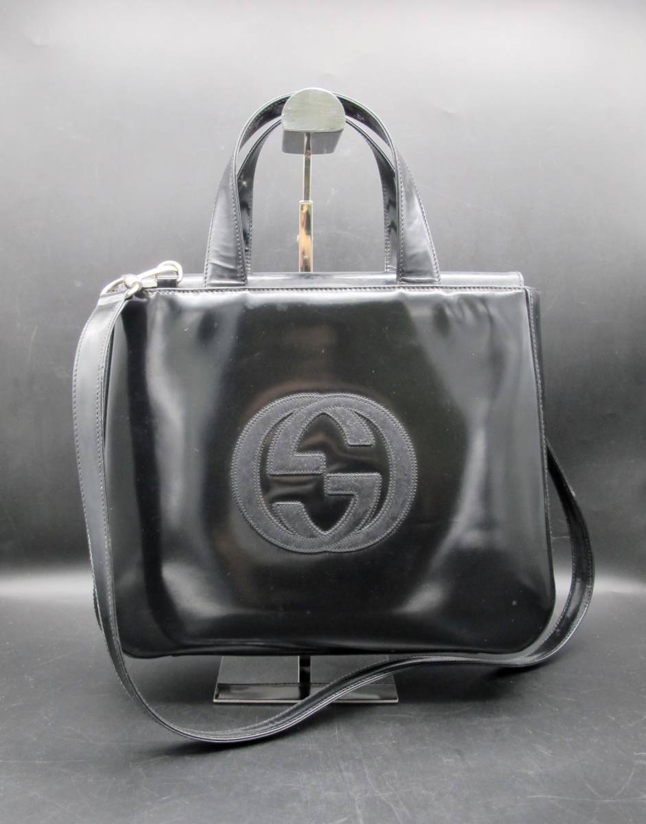 GUCCI エナメル 2way ハンドバッグ インターロッキング GG Yahoo!オークション - GUCCI グッチ エナメルバッグ 2WAY