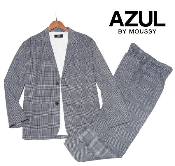 新品! アズールバイマウジー リラックス イージー セットアップ グレンチェック (S-M) ☆ AZUL BY MOUSSY メンズ 防シワ スーツ 春秋 黒★_画像1