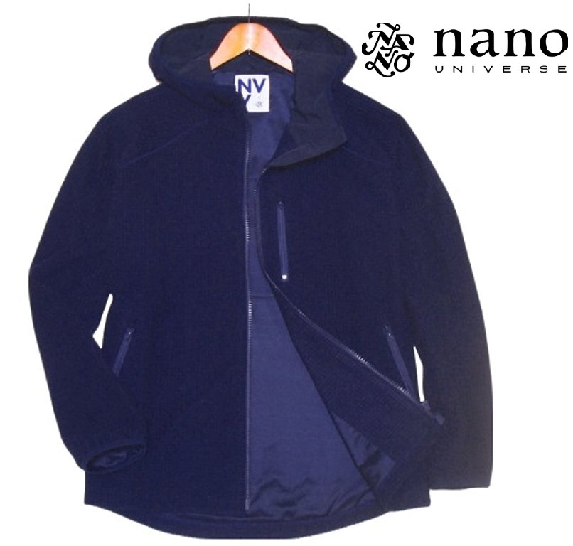 新品!! ナノ ユニバース ブロックフリース ジップ フーディー ネイビー (L) ☆ nano universe メンズ パーカー ゆったり 秋冬 春物 紺 ★