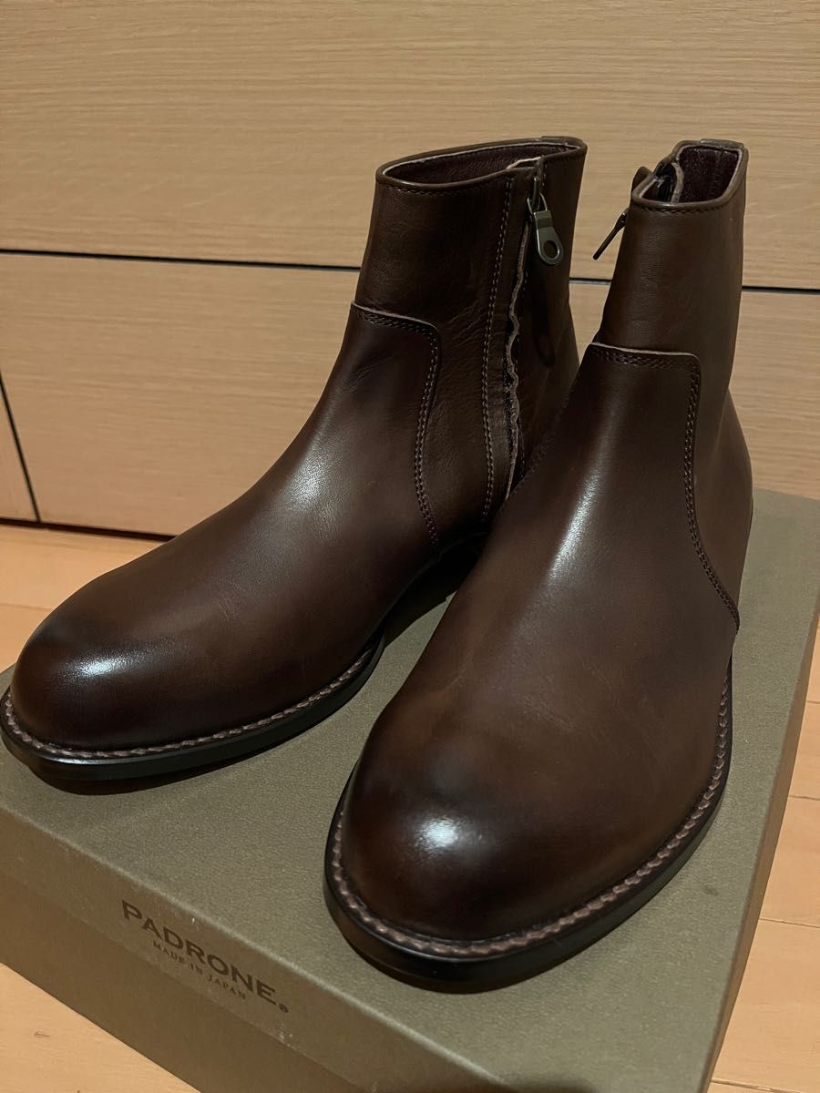 PADRONE ブーツ 41 deep brown パドローネ サイドジップ ブラウン レザー 日本製 定価35200円