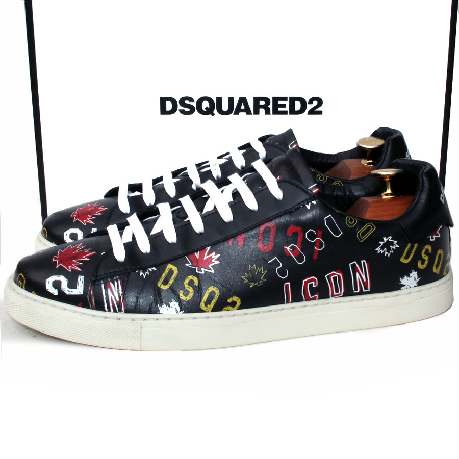 Dsquared2 ディースクエアード★タギングスニーカー 43=28 ローカットスニーカー ブラック アイコン メンズ レザー hh i-414