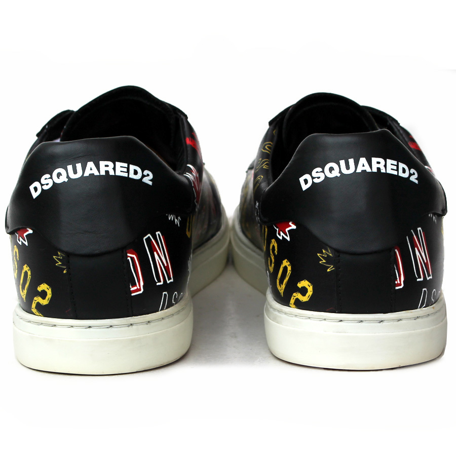 Dsquared2 ディースクエアード★タギングスニーカー 43=28 ローカットスニーカー ブラック アイコン メンズ レザー hh i-414