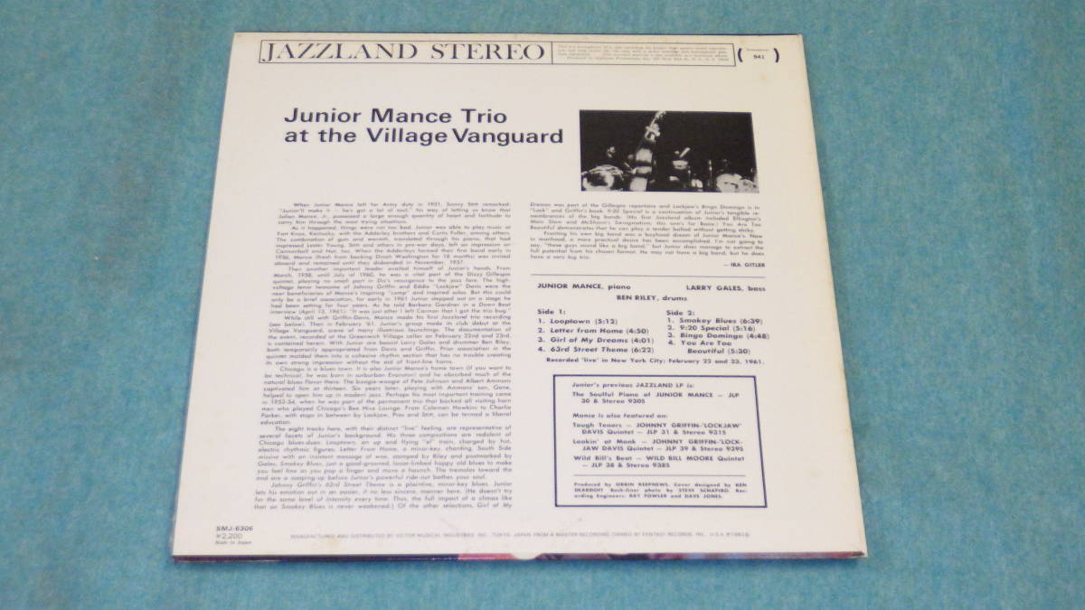 【LP】JUNIOR MANCE Trio at the Village Vanguard  ジュニア・マンス・トリオ・ザ・ビレッジ・バンガードの画像4