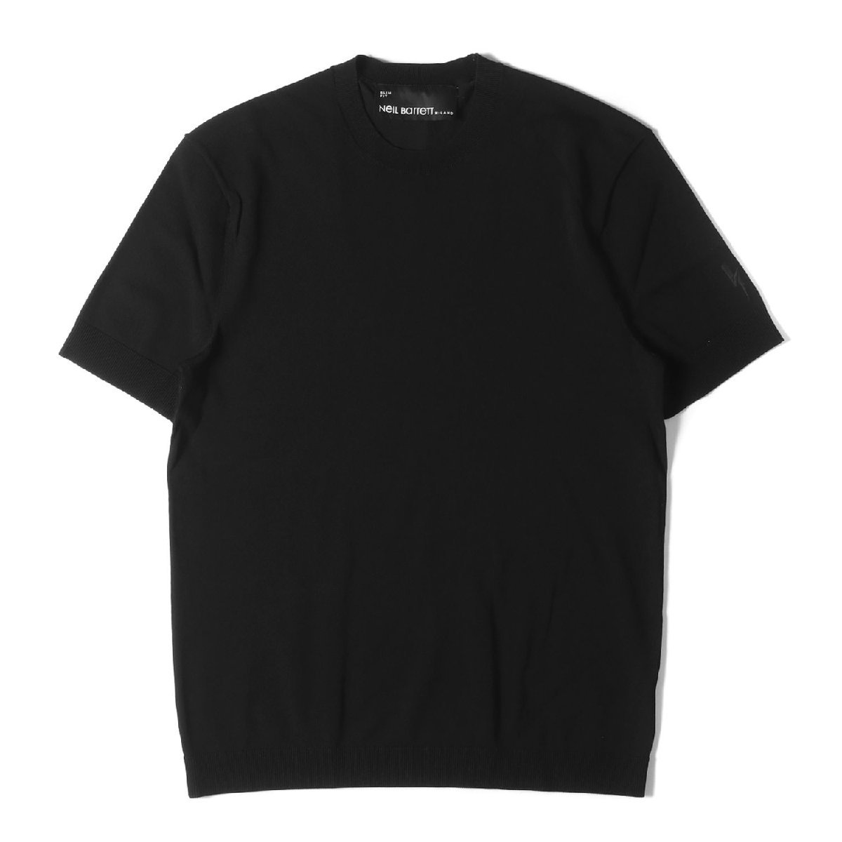 美品 Neil Barrett ニールバレット Tシャツ サイズ:S 近年モデル ニット クルーネック 半袖 BMA1063E-C600 ニットソー SLIM FIT ブラック
