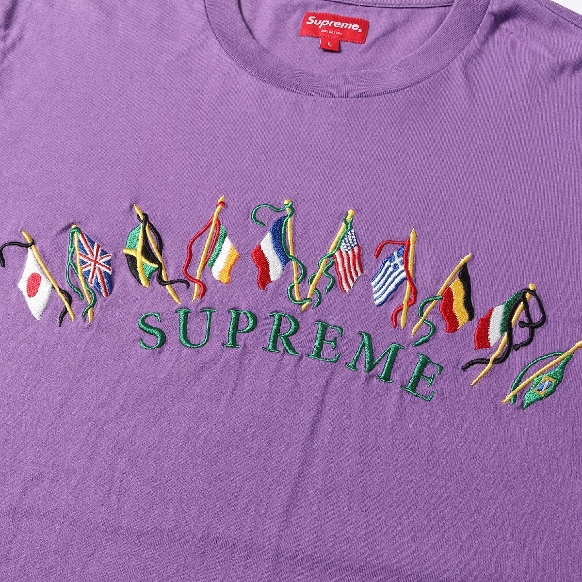 Supreme シュプリーム Tシャツ サイズ:L フラッグ 刺繍 クルーネック ロングスリーブ Tシャツ Flags L/S Top 19AW バイオレット_画像4