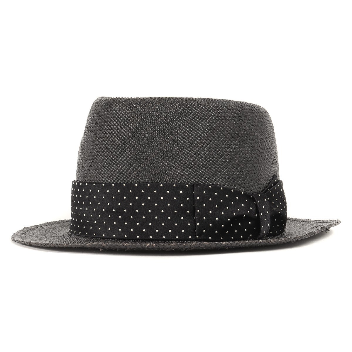 お手頃価格 帽子 黒 ブラック パナマハット ドットリボン付き サイズ:L