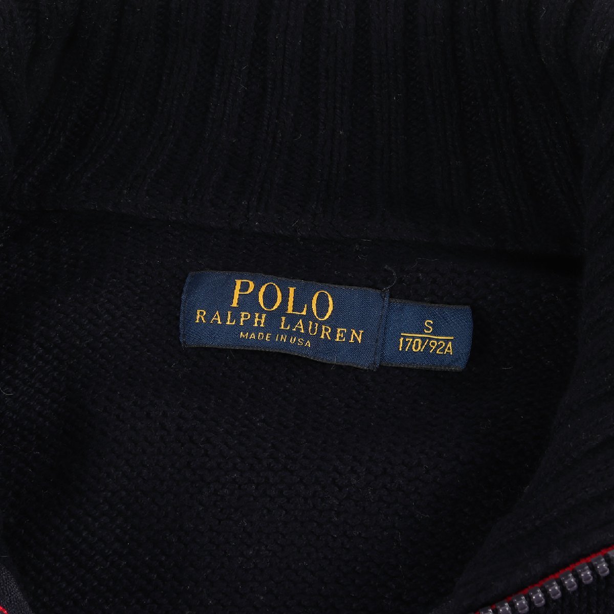 POLO Ralph Lauren ポロ ラルフローレン ニット サイズ:S 星条旗 ハーフジップ タートルネック コットン ニット セーター USA製 ネイビー_画像3