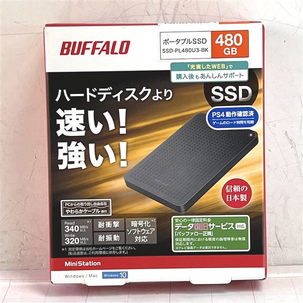 BUFFALOバッファロー USB3.1 外付型 SSD 480GB　SSD-PL480U3-BK