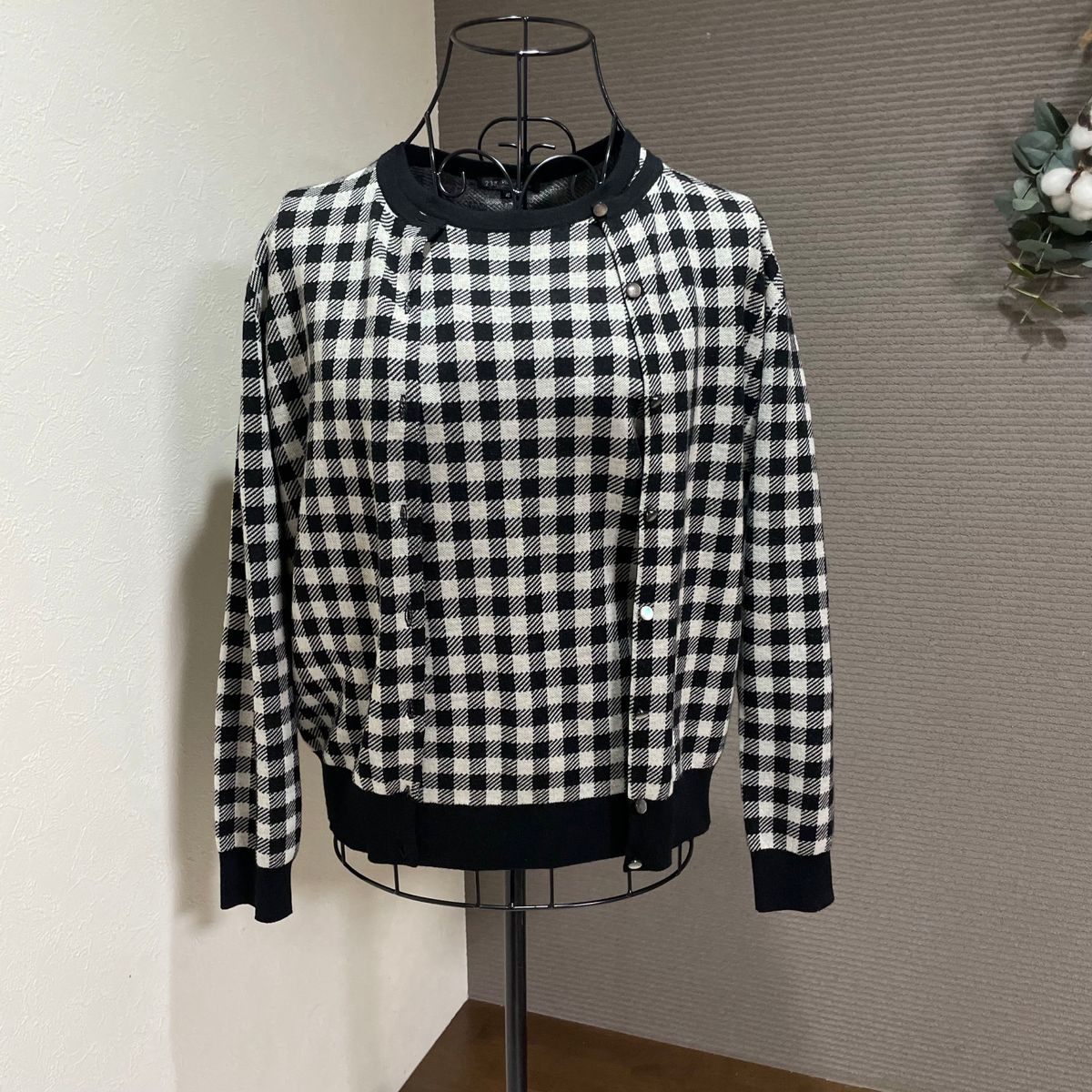 区 アンサンブル 半袖ニット カーディガン チェック