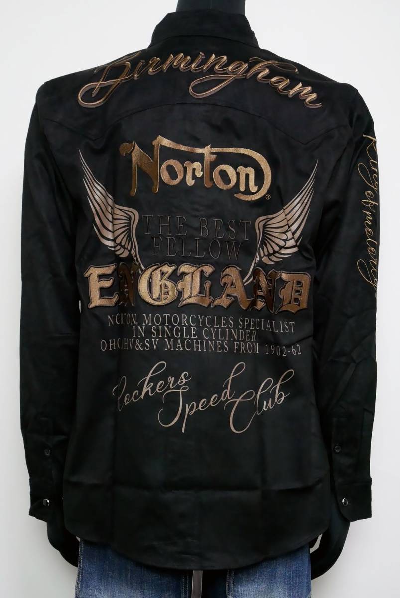 新品正規 Norton ノートン 撥水ストレッチポリスウェードシャツ 233N1504 黒L トップス 長袖シャツ
