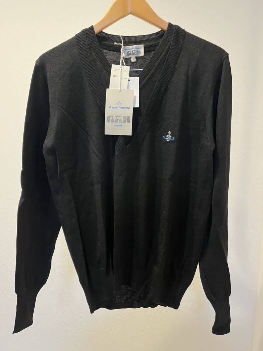 新品 Vivienne Westwood MAN レイヤード加工Vネックセーター / ヴィヴィアンウエストウッドマン ニット オーブ刺繍 セーター ブラック 黒