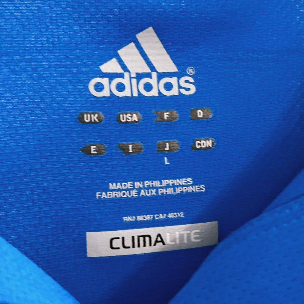 adidas アディダス ポロシャツ ハーフジップ スポーツウェア L メンズ ブルー 伸縮性 トレーニング CLIMALITE 半袖シャツ_画像6