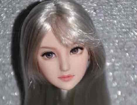1/6スケール 女性フィギュアヘッド　手彫り　アッシュカラーヘアー　美少女モデル　12インチ　素体ヘッドスカルプ