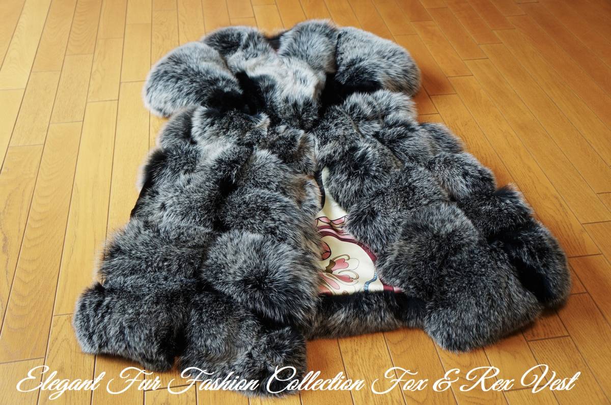  woman .... now .... to combined * Ricci . black Rex fur × gray fox fur the best * lady's fur be strong gilet fur genuine article new goods 