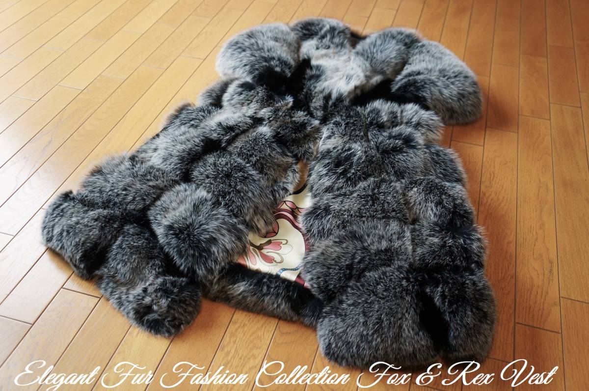  woman .... now .... to combined * Ricci . black Rex fur × gray fox fur the best * lady's fur be strong gilet fur genuine article new goods 