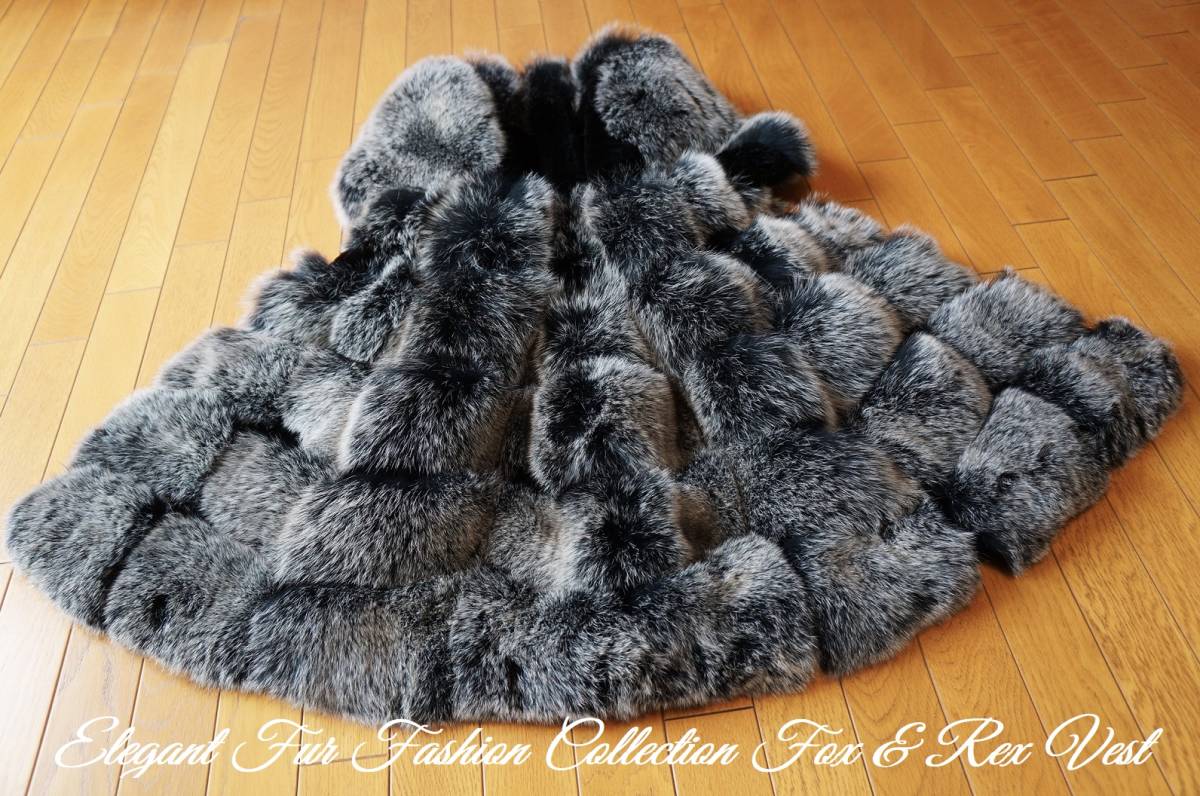  woman .... now .... to combined * Ricci . black Rex fur × gray fox fur the best * lady's fur be strong gilet fur genuine article new goods 