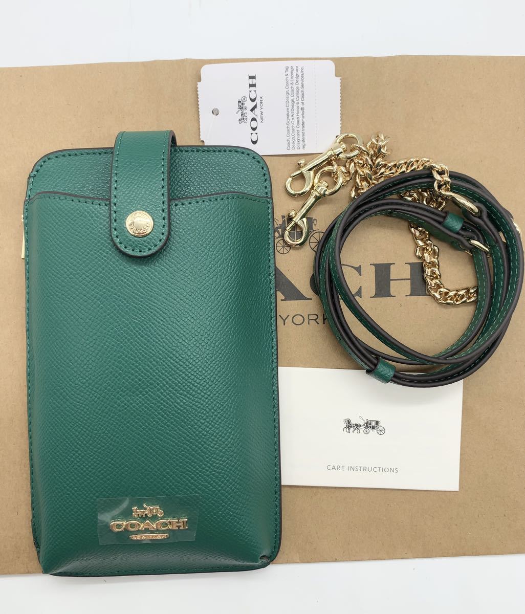 珍しい COACH コーチ C6884 スマホショルダーバッグ グリーン