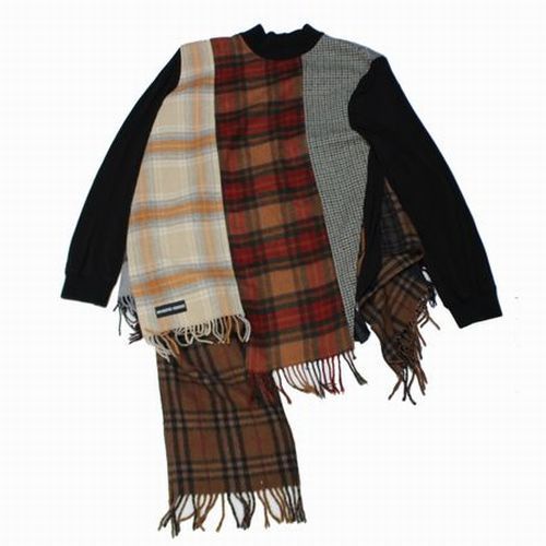 MARINE SERRE マリーンセル Multicolor Tartan Scarves Hybrid Sweatshirt スカーフ ドッキング ニット M レッド系_画像1