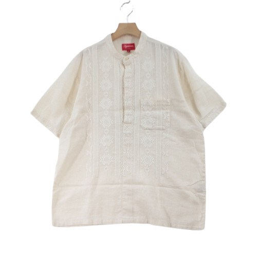 Supreme シュプリーム 17SS Embroidered Band Collar S/S Shirt 半袖 キューバシャツ M オフホワイト