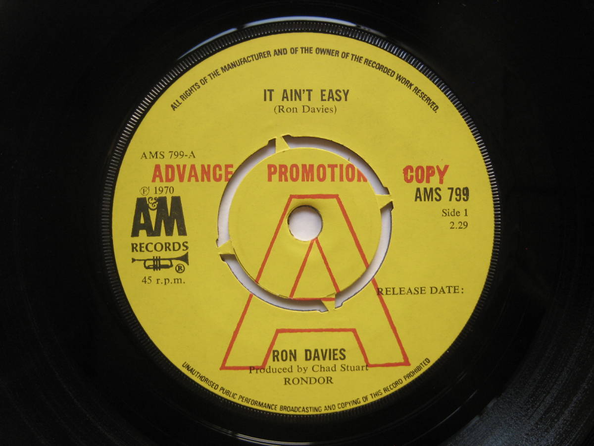 [即決][7インチ][英プロモ盤]■Ron Davies - It Ain't Easy / Silent Song Through The Land■ロン・デイヴィス■David Bowie■[UK PROMO]_画像3