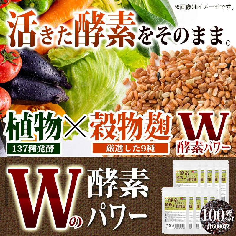 まとめ売り 酵素麹粒60粒 100袋セット計6000粒 熟こうじ酵素 麹 酵素サプリ 成137種植物発酵エキス+厳選9種穀物麹 ダブル酵素パワー　_画像1