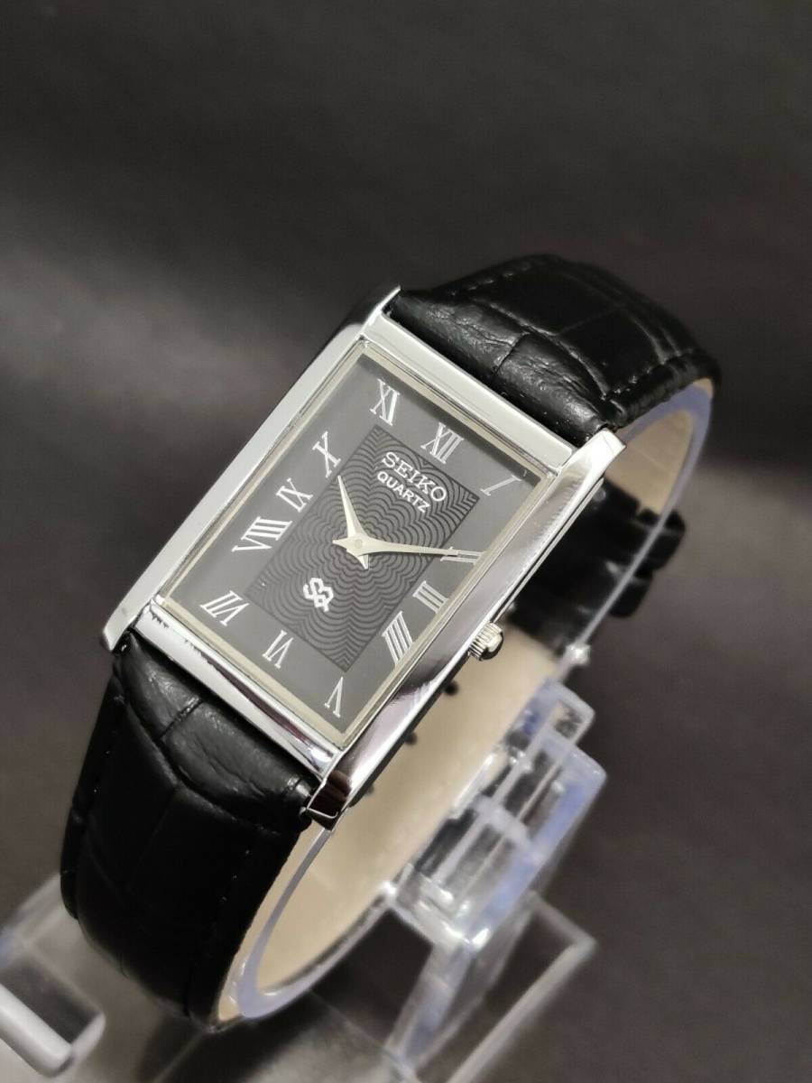 ★OH済 日本未発売 海外限定 SEIKO セイコー ヴィンテージ アンティーク クォーツ スリム シルバー ブラック 男性 メンズ 腕時計☆送料無料