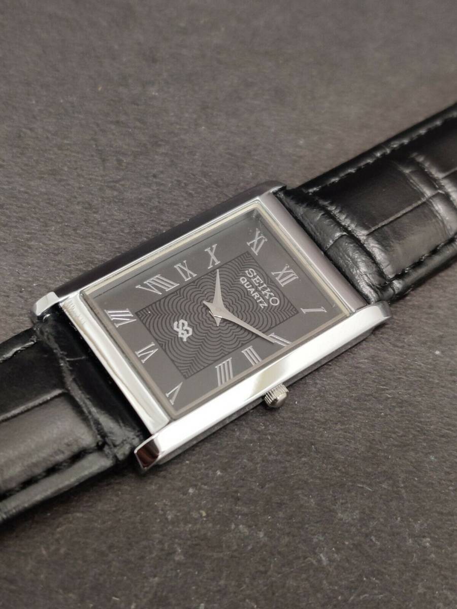 ★OH済 日本未発売 海外限定 SEIKO セイコー ヴィンテージ アンティーク クォーツ スリム シルバー ブラック 男性 メンズ 腕時計☆送料無料