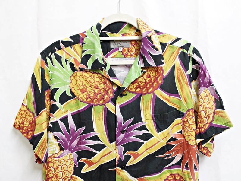 Yohji Yamamoto POUR HOMME ヨウジヤマモト プールオム 半袖シャツ サイズ２ レーヨン100% パイナップル柄 アロハ ■_画像3