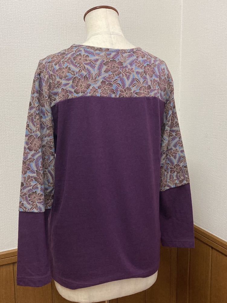 ハンドメイド*切替長袖コットンTシャツ 紫系 フリーサイズの画像2