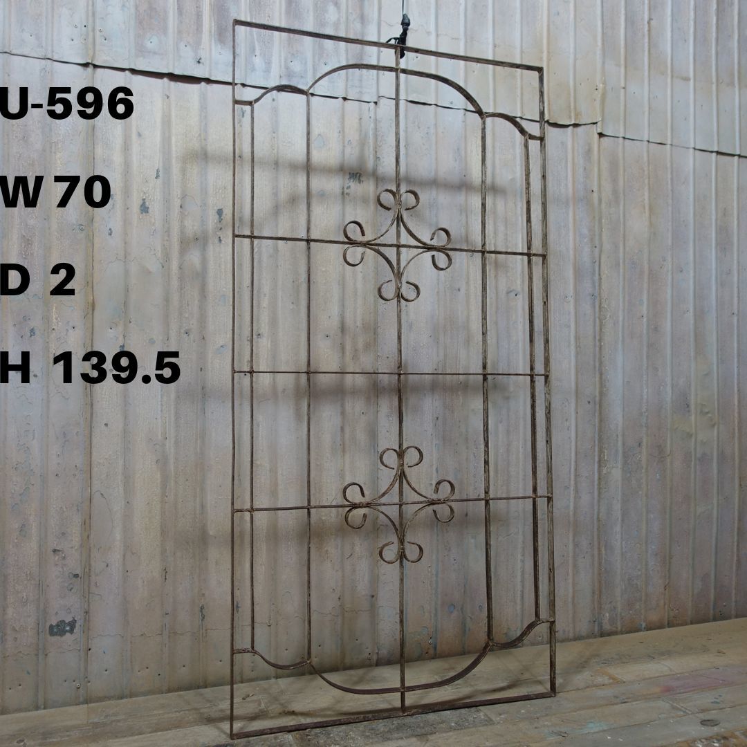 U596♪W70×H139.5♪♪大型アンティークフェンス ガーデニング ラティス シャビー 古い鉄柵 ブロカント アイアン ビンテージ 鉄格子 ftgの画像1