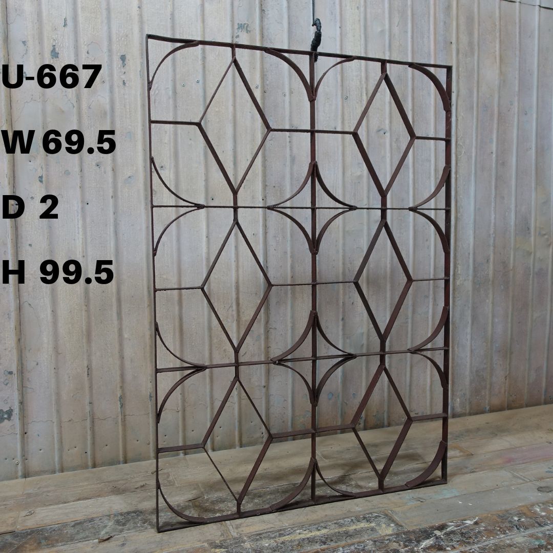 U667♪W69.5×H99.5 大型アンティークアイアンフェンス ガーデニング シャビーシック 古い鉄柵 ラティス アイアン ビンテージ ゲート ftg