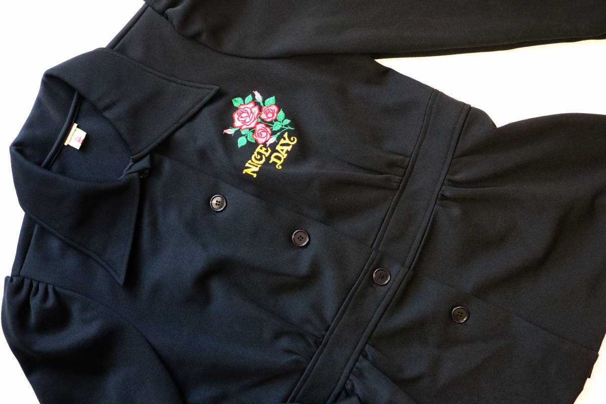 419 Showa Retro jacket reverse side attaching rose. embroidery girl woman 130. black Chill mi- autumn winter new old goods long-term keeping goods price . attaching 