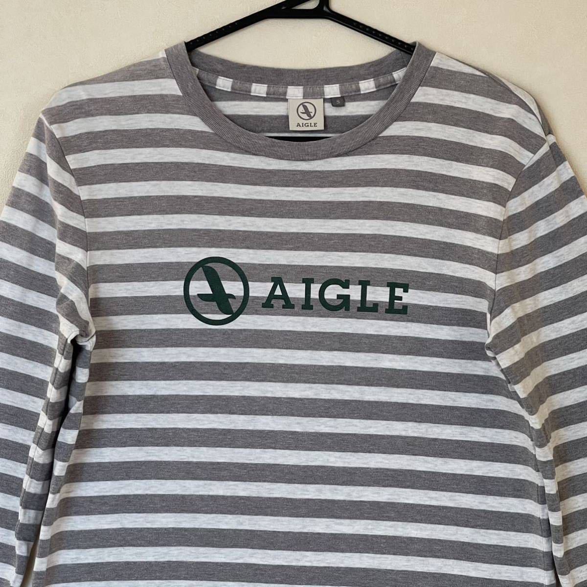 超美品 AIGLE(エーグル)メンズ シャツ S(T160-170cm)使用3回 グレー ホワイト 長袖 Tシャツ アウトドア ヤマトインターナショナル(株)