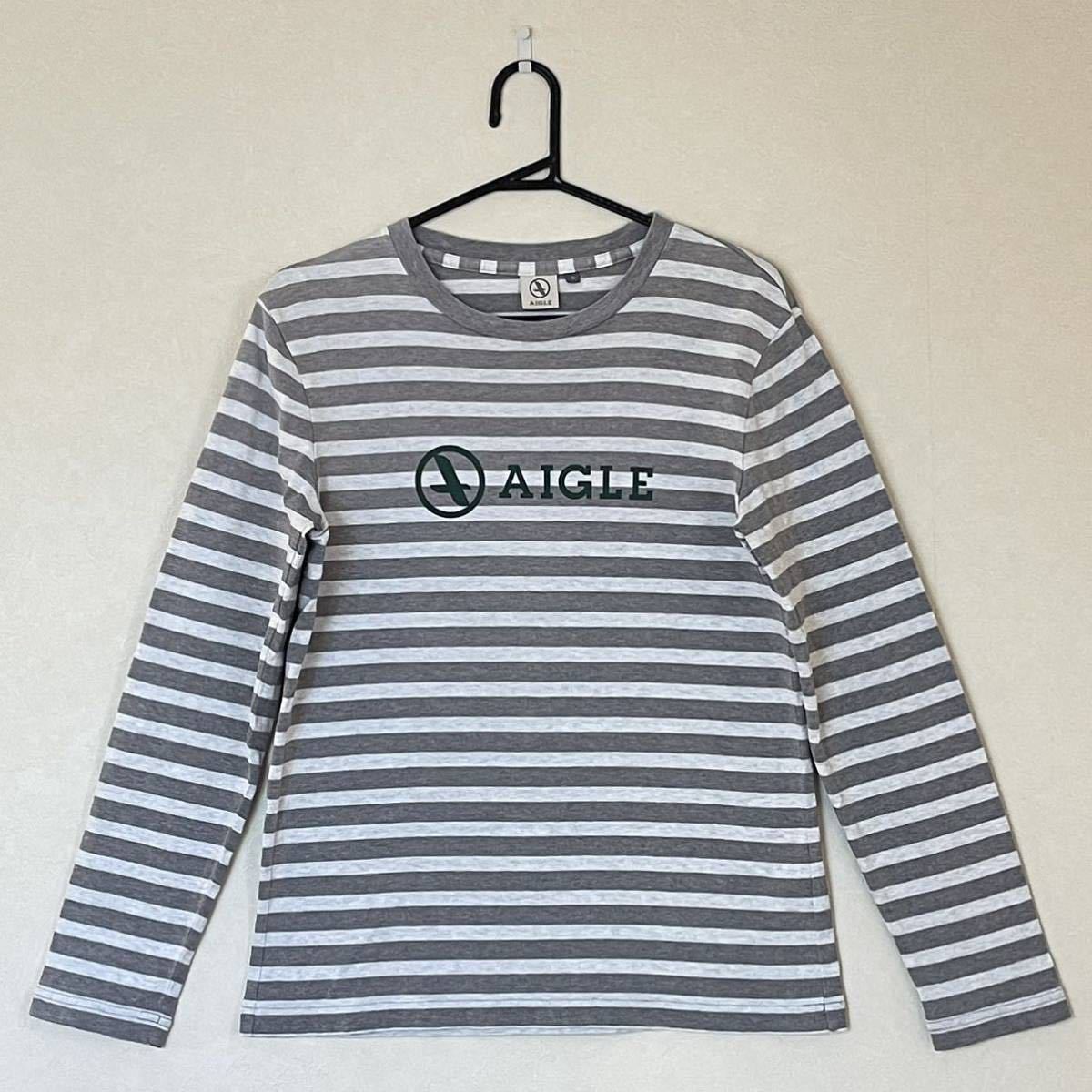 超美品 AIGLE(エーグル)メンズ シャツ S(T160-170cm)使用3回 グレー ホワイト 長袖 Tシャツ アウトドア ヤマトインターナショナル(株)