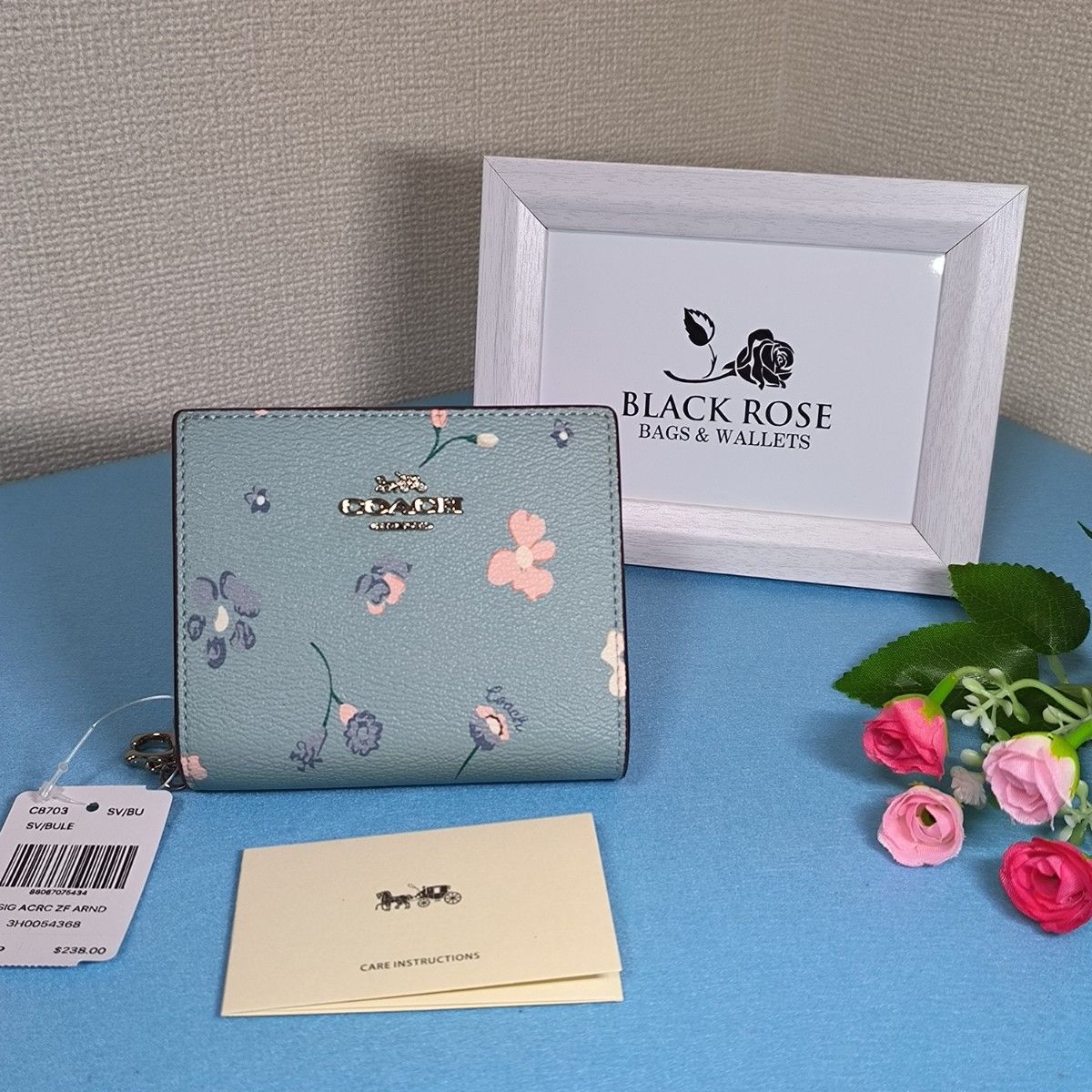 COACH コーチ 二つ折り財布 花柄 フラワー ブルー 定番 人気 フォロー