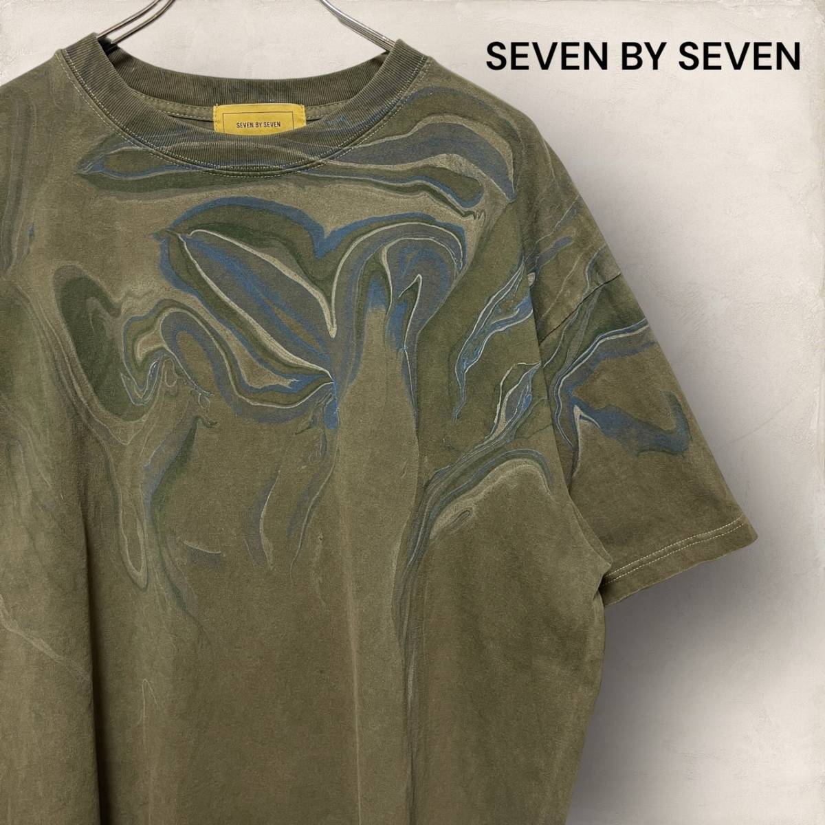 着用1回 SEVEN BY SEVEN セブンバイセブン Hydro dip dyeing PIGMENT DYED TEE 半袖 Tシャツ カーキ Lの画像1