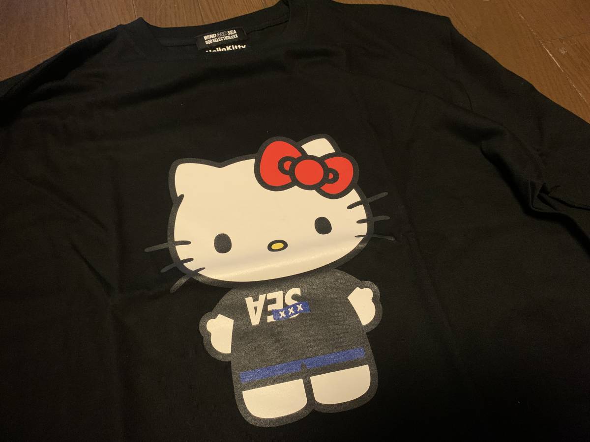 即決!!新品 黒XL ハローキティHello Kittyコラボ WIND AND SEAウィンダンシーGOD SELECTIONゴッドセレクションXXXロンTシャツ キティちゃんの画像7