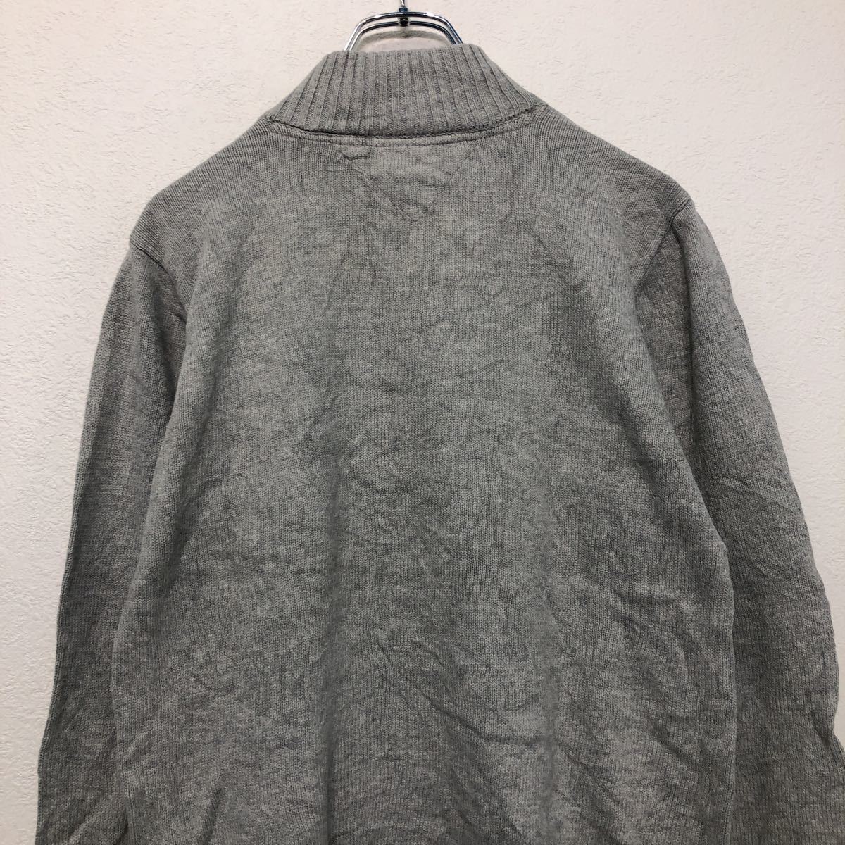 中古 古着 TOMMY HILFIGER コットン ニット セーター L 16/18 ライトグレー ハーフジップ ロゴ ユース 古着卸 アメリカ仕入 a509-5945_画像7