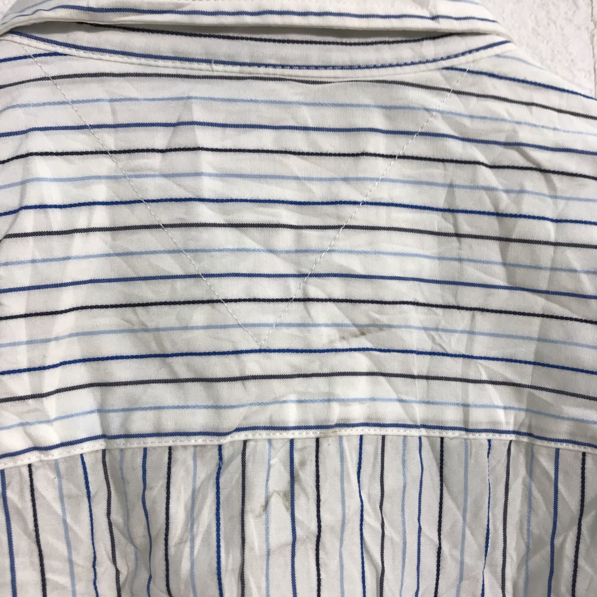 中古 古着 TOMMY HILFIGER 長袖 ストライプ シャツ M ホワイト ブルー ブラック トミーヒルフィガー 古着卸 アメリカ仕入 a509-5915_画像7