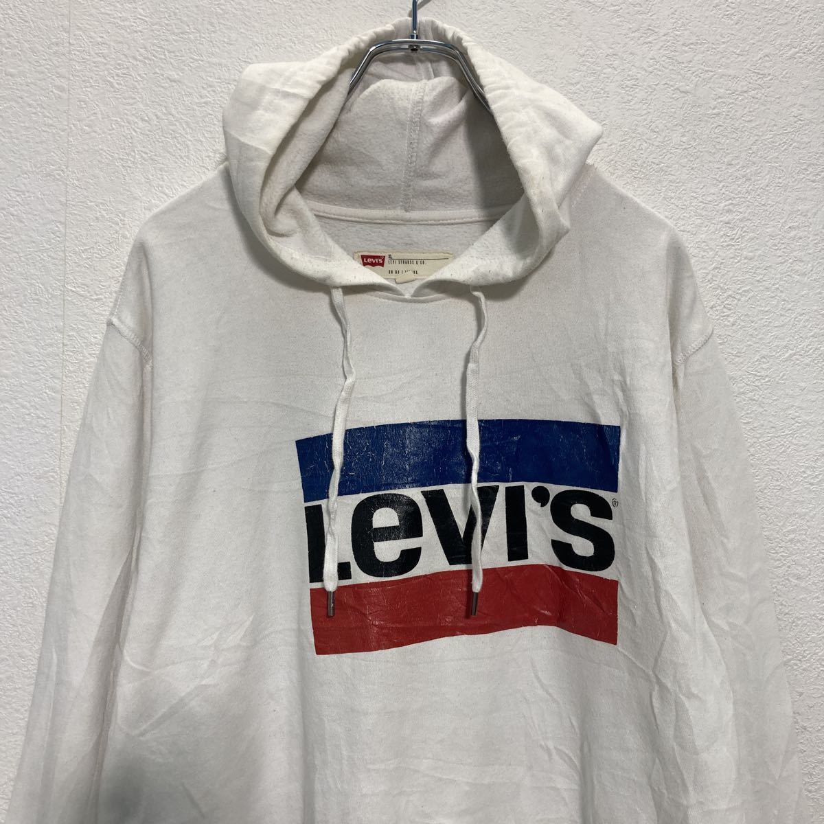 中古 古着 Levi's プリント スウェット パーカー XL ホワイト リーバイス フーディー ポケット 古着卸 アメリカ仕入 a509-6302_画像2