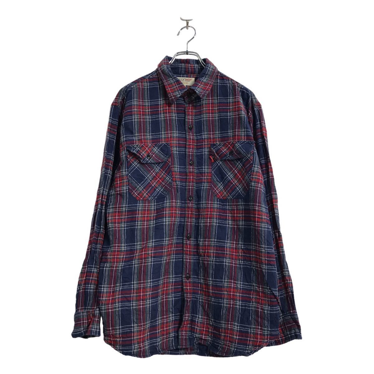 中古 古着 Levi's 長袖 ネル チェック シャツ XL ブルー レッド グリーン ホワイト リーバイス 2ポケット 古着卸 アメリカ仕入 a509-6225_画像1