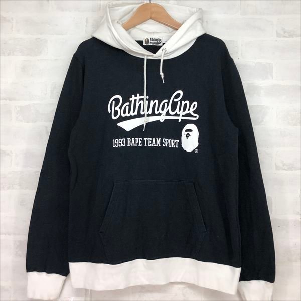 A BATHING APE アベイシングエイプ 初期 配色 フーディー パーカー SIZE: L ブラック/ホワイト MU632023090501_画像1