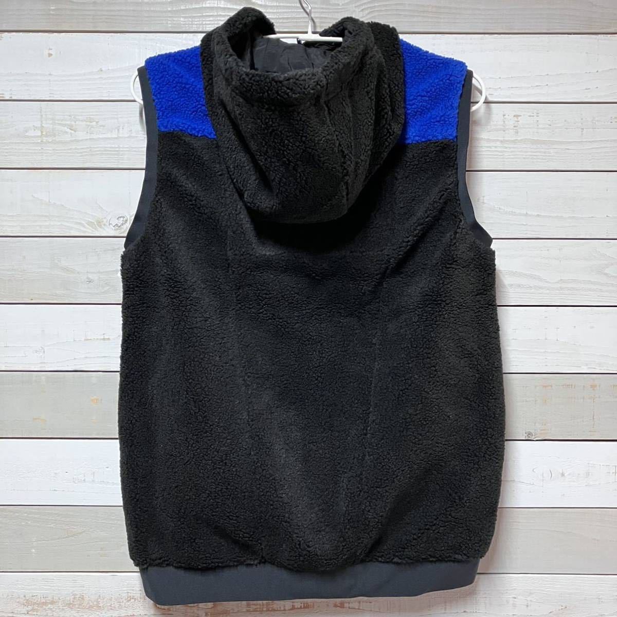 SIZE S NIKE REVERSIBLE FLEECE NYLON HOODIE VEST BLACK ナイキ フリース ナイロン リバーシブル パーカー ベスト_画像3