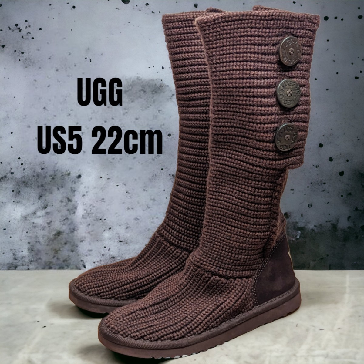 UGG アグ ニットロングブーツ 22cm ブラウン レディースブーツ UGG