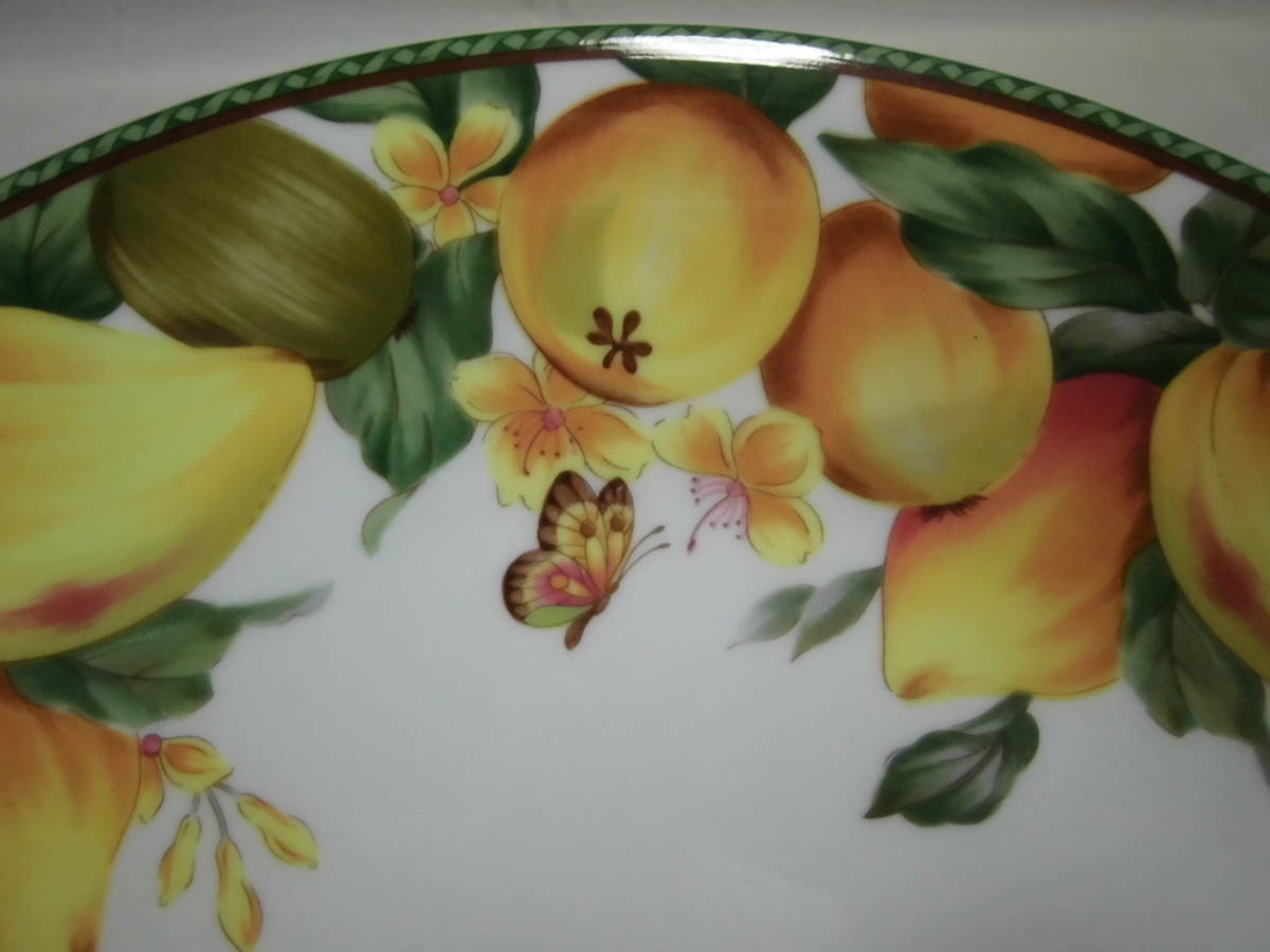 大皿 MIKASA KIA ORA ミカサ キアオラ フルーツと蝶柄 ボーンチャイナ 31cm 色絵 盛皿 プレート 陶器 工芸品 食器 レトロ
