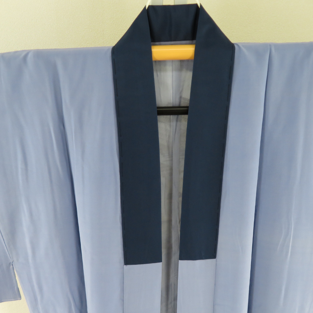  underskirt silk for man aperture stop Edo scenery writing sama blue color . long kimono-like garment casual men's kimono for length 138cm